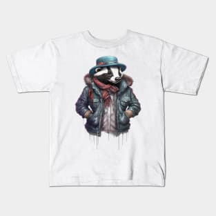 Badger wearing a jackets cap and a scarf Kids T-Shirt